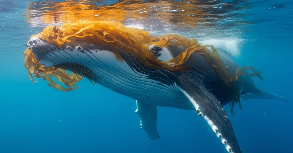 Orca passing a strand of kelp to another whale in a social grooming moment