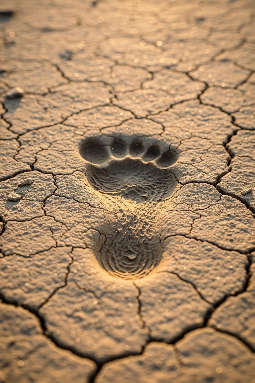 Ancient human child footprint preserved in pale sediment at White Sands National Park New Mexico