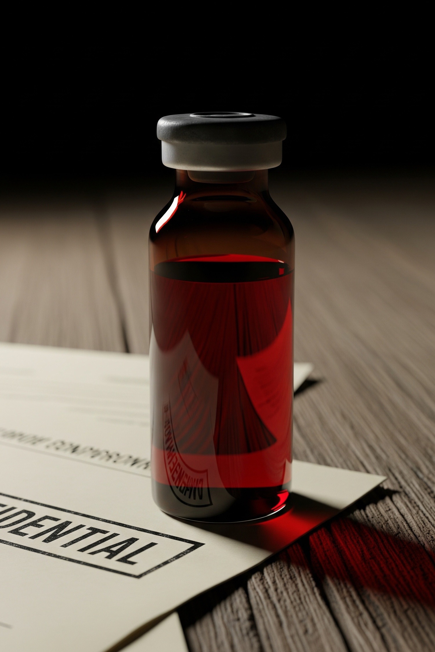 Flacon de sticlă conținând eșantionul de produs Coca-Cola furat, confiscat de agenții FBI în cadrul operațiunii de capcană