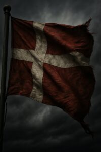 Danish flag flying against a stormy sky symbolizing immigration law controversy in Europe