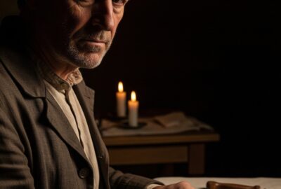 A 19th-century frontier surgeon preparing to perform a groundbreaking abdominal operation by candlelight
