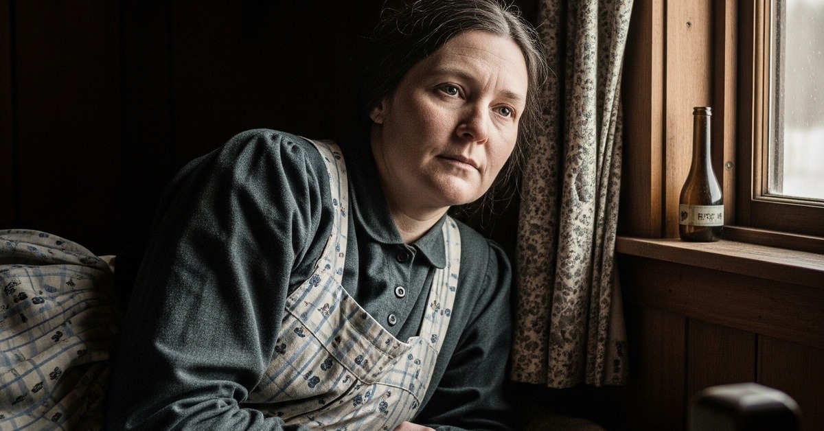 A determined pioneer woman resting after surviving history