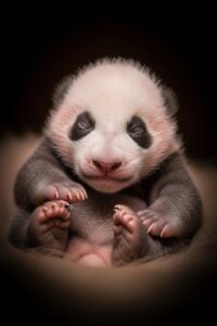 Tiny newborn giant panda cub resting under a warming lamp at a conservation center