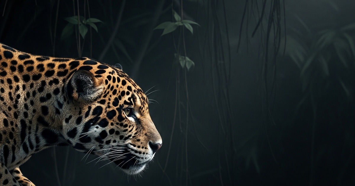 Jaguar crouching near river