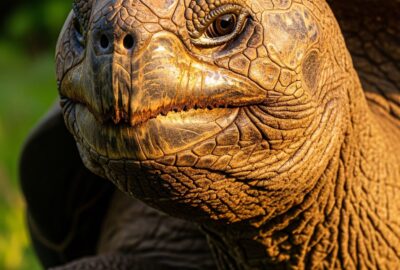Ancient giant tortoise Jonathan resting on green grass on the island of St. Helena
