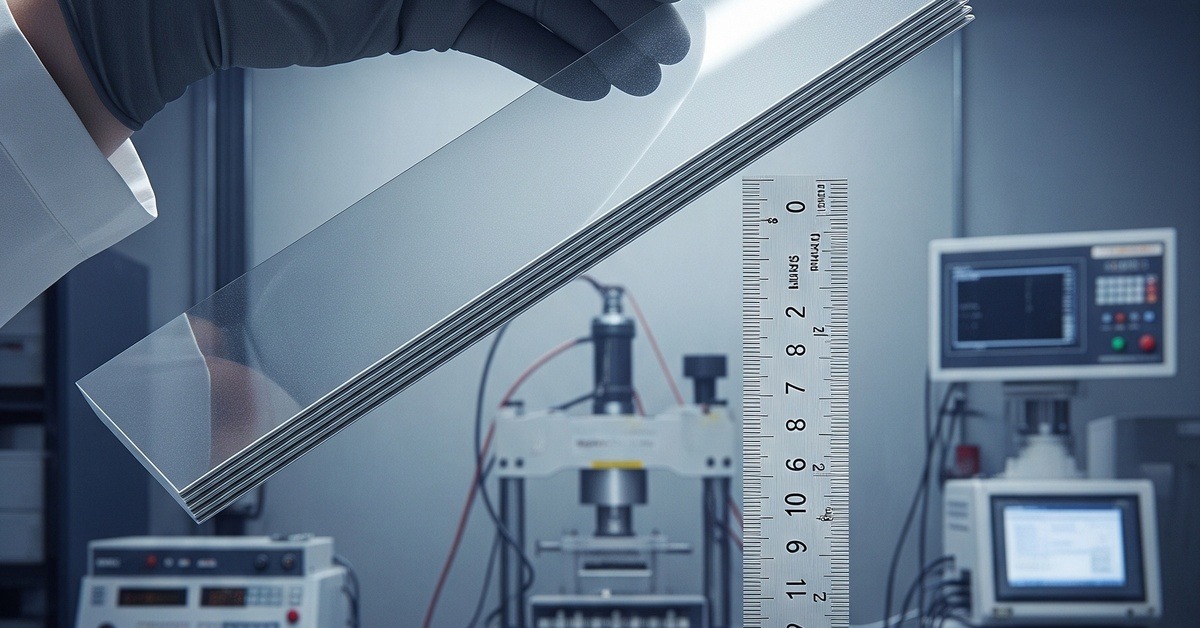 Scientist in lab coat examining a thin panel of advanced metal foam armor composite
