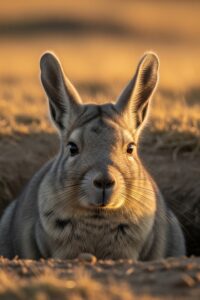 Plains viscacha sitting at the entrance of its burrow on the Argentine pampas grassland