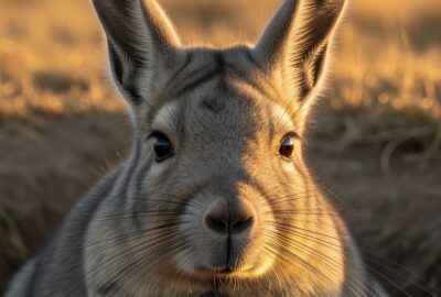 Plains viscacha sitting at the entrance of its burrow on the Argentine pampas grassland