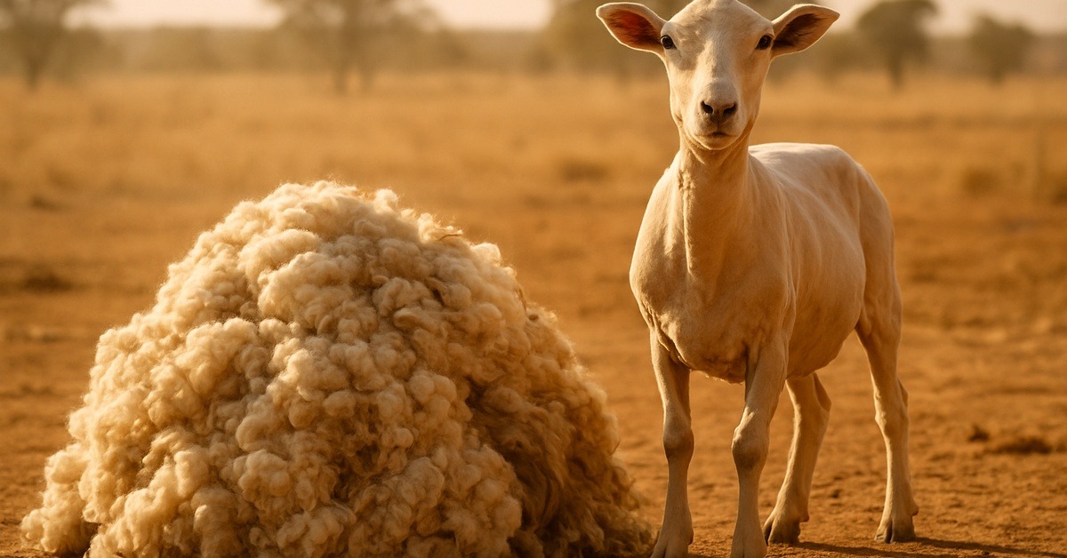 Sheep before and after shearing showing dramatic transformation and visible relief