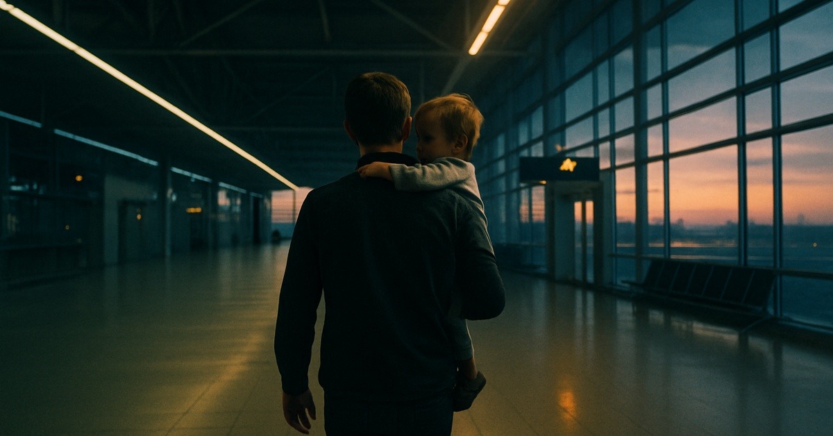 Child patient with parent boarding a plane for life-saving medical treatment