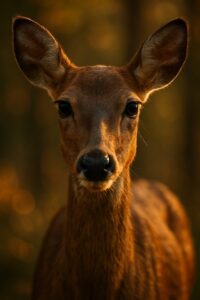 Intense close-up wildlife portrait showing a wild animal gazing directly into the camera lens