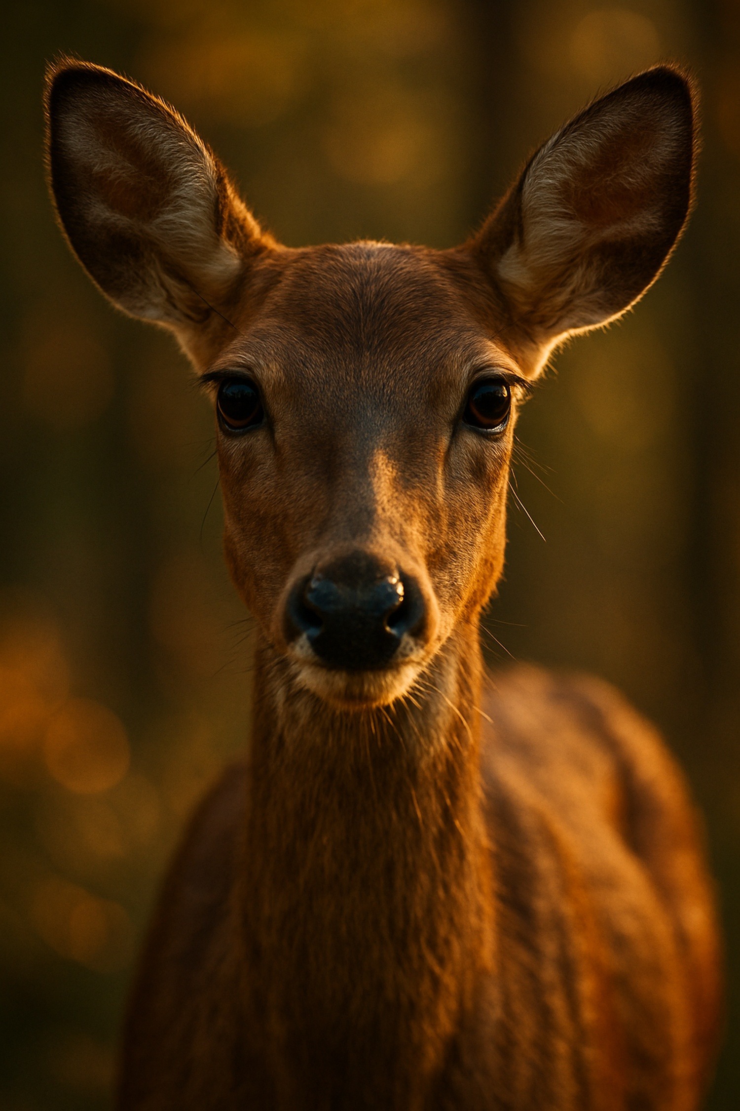 Intense close-up wildlife portrait showing a wild animal gazing directly into the camera lens