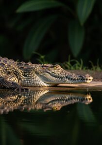 A solitary female American crocodile in a Costa Rican reptile sanctuary, illustrating the first recorded virgin birth in crocodilians.