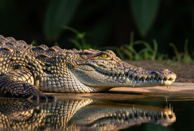 A solitary female American crocodile in a Costa Rican reptile sanctuary, illustrating the first recorded virgin birth in crocodilians.