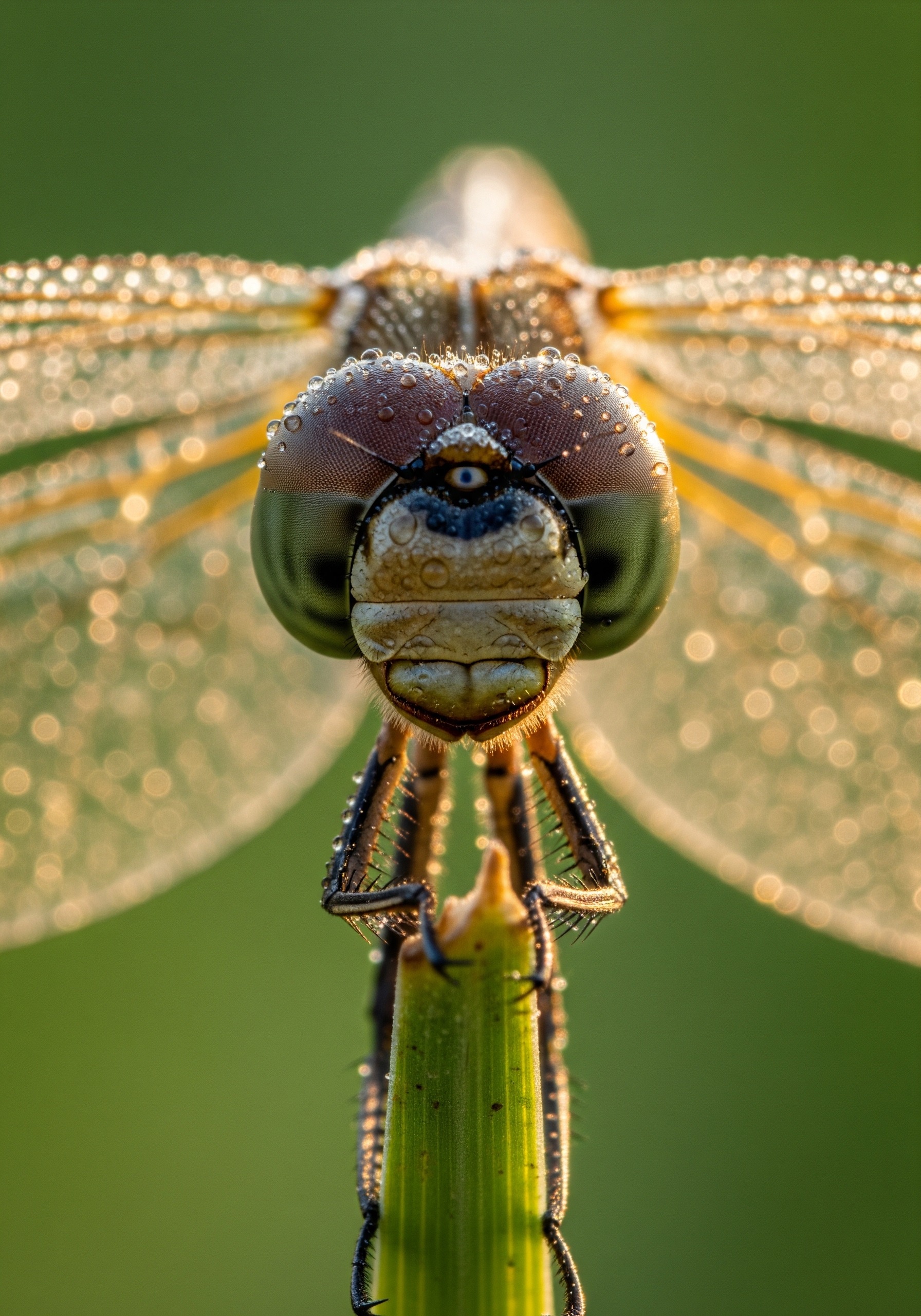 Extreme close-up macro photograph of a dragonfly