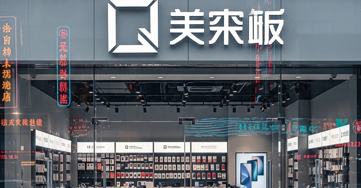 A wall-mounted illuminated logo sign above a glass storefront on a busy Chinese shopping street