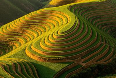 Loess Plateau terraces in China, restored from dust to green by 2009 under the World Bank Watershed Rehabilitation Project