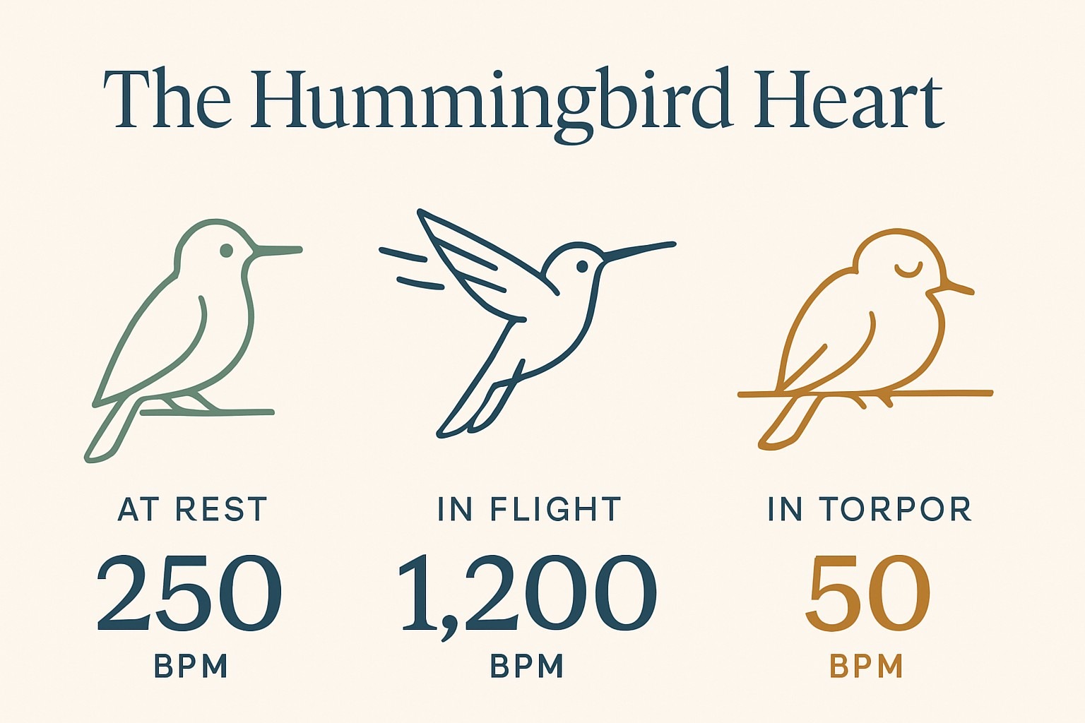 Hummingbird Heart Rate: From 1,260 BPM to 50 Overnight infographic