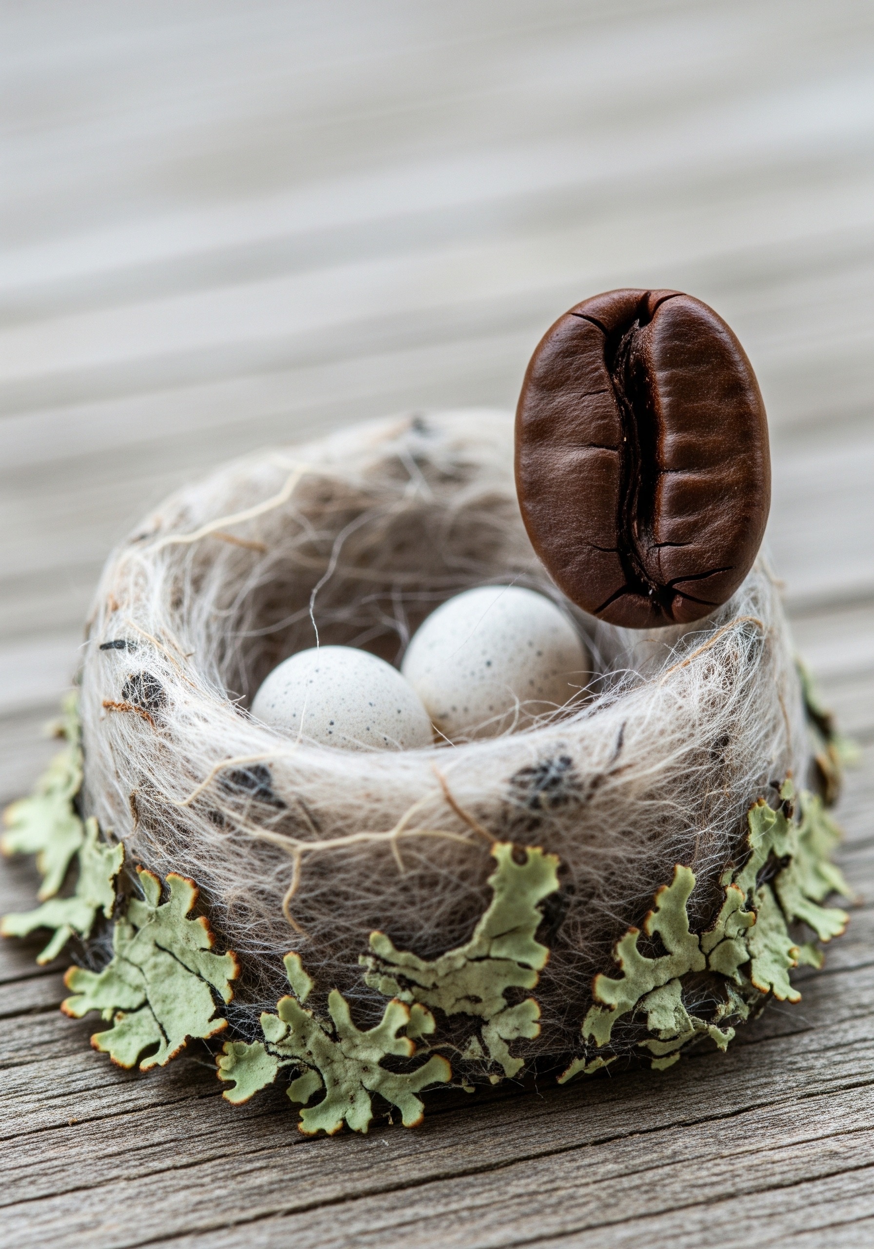 Hummingbird Nest and Eggs: Inside a Coffee-Bean Cradle