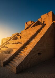 Sunrise light on the ancient mudbrick ziggurat of Ur in southern Iraq, the heartland of Sumer — the world's oldest civilization.