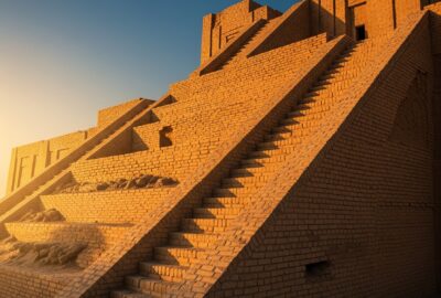 Sunrise light on the ancient mudbrick ziggurat of Ur in southern Iraq, the heartland of Sumer — the world's oldest civilization.