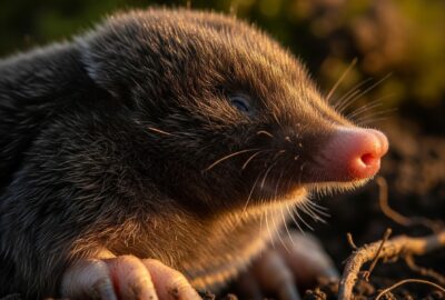 Close-up portrait of a star-nosed mole with twenty-two pink fleshy tentacles radiating from its snout—one of the strangest animals that are real.