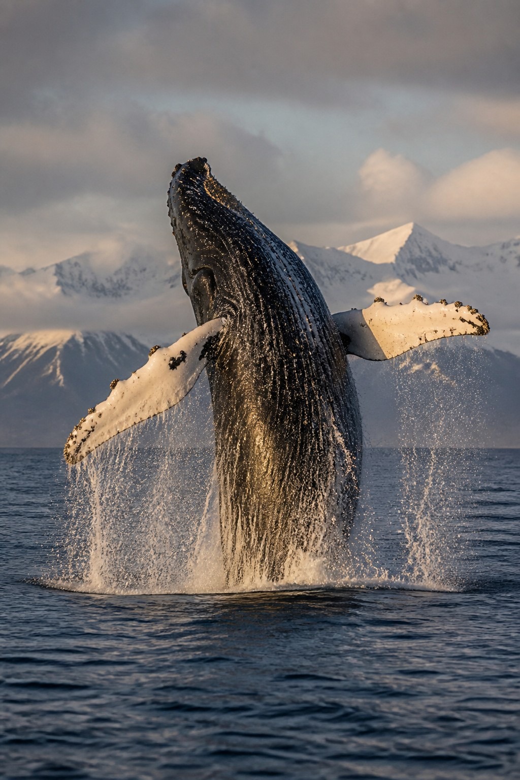 A humpback whale breaching, illustrating how humpback whales recovered after the 1986 whaling ban