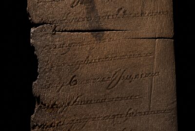 The vindolanda birthday invitation, a thin ink-on-wood Roman writing tablet showing Latin script in two different hands