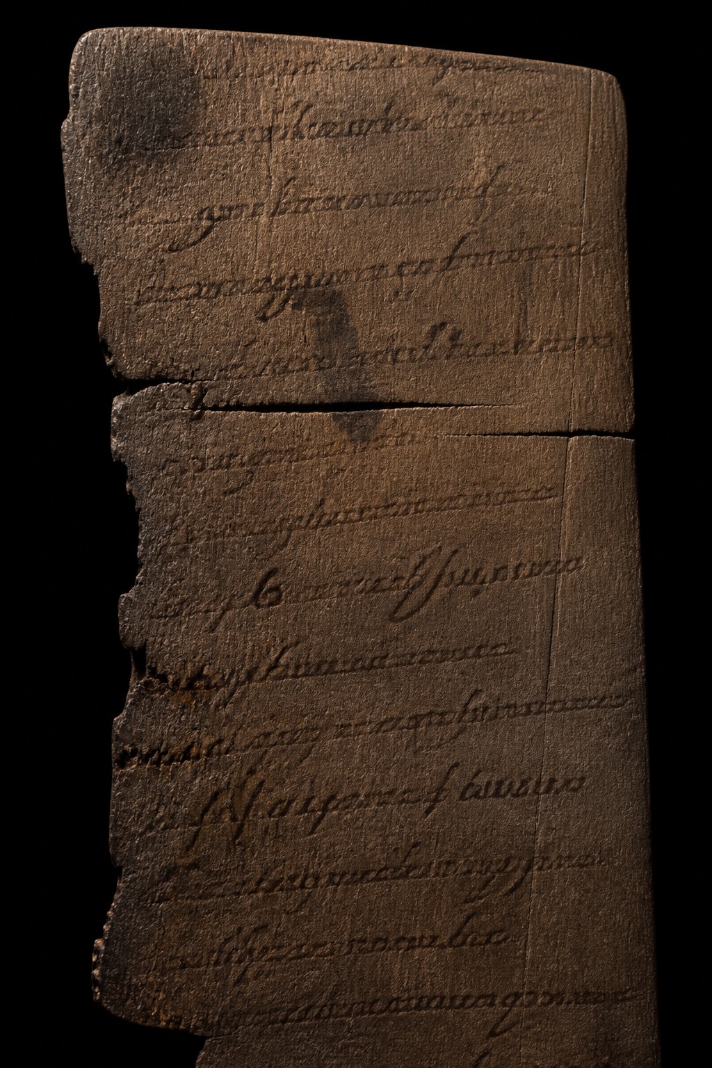The vindolanda birthday invitation, a thin ink-on-wood Roman writing tablet showing Latin script in two different hands