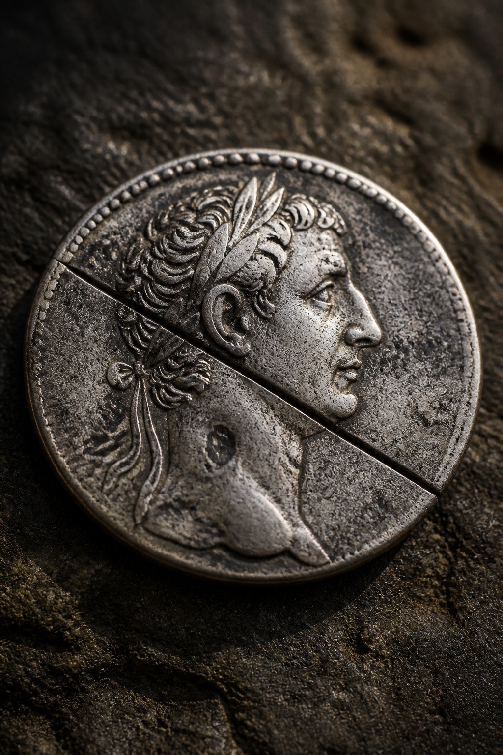 Ancient Roman silver denarius with an emperor